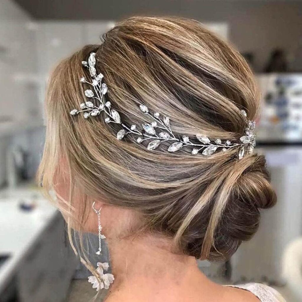 Diadema de novia de boda con cristales para el pelo, piezas de flores plateadas